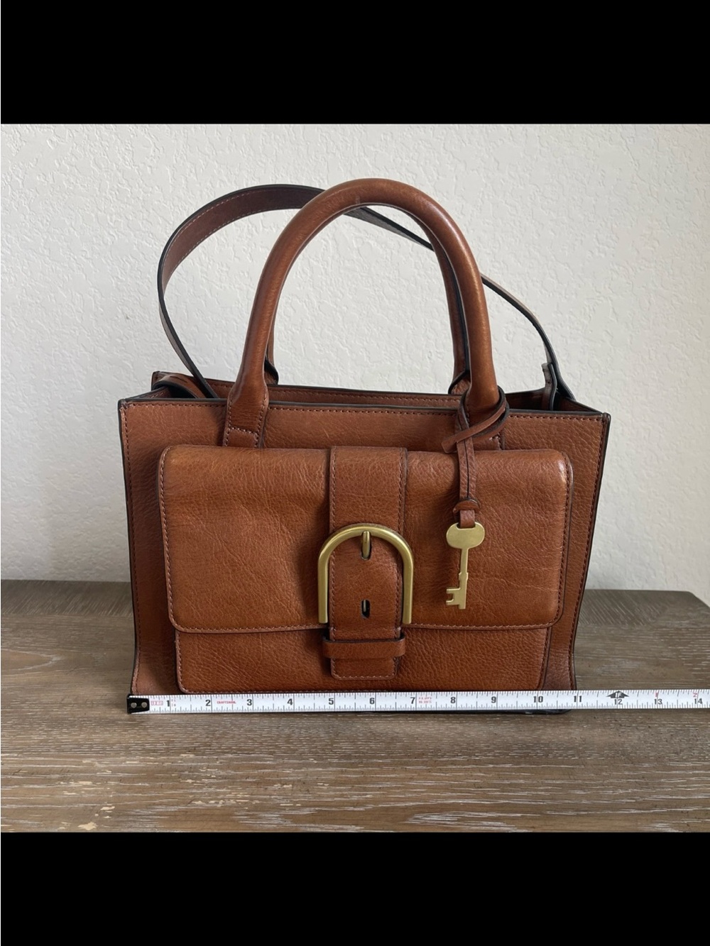Leather Top-Handle Satchel in Brown with Key Charm